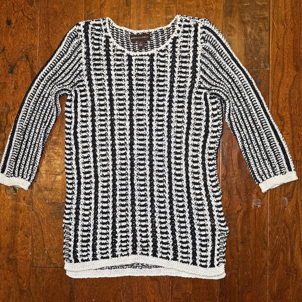 Dana Buchman Tan and White Openwork Pullover Sweater Size Small